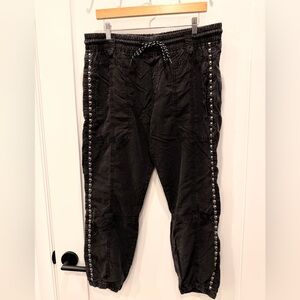 Anthropologie Black Cargo Pants with White Accents